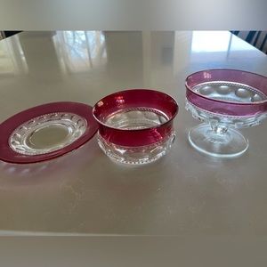 Pink glass nesting set ice cream saucer and small bowl